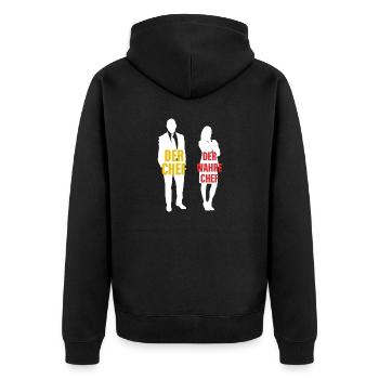 Der Chef Der Wahre Chef Papa und Mama - Unisex Premium Bio Zip Hoodie - Schwarz - Hinten - Nico (187cm)