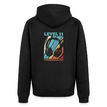 11.Geburtstag Video Gamer Level 11 freigeschaltet - Unisex Premium Bio Zip Hoodie - Schwarz - Hinten - Nico (187cm)