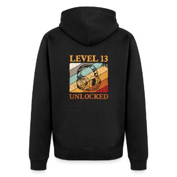 13.Geburtstag Jungen Video Gamer Level 13 Unlocked - Unisex Premium Bio Zip Hoodie - Schwarz - Hinten - Nico (187cm)