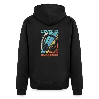 12.Geburtstag Video Gamer Level 12 Unlocked - Unisex Premium Bio Zip Hoodie - Schwarz - Hinten - Nico (187cm)