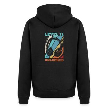 11.Geburtstag Video Gamer Level 11 Unlocked - Unisex Premium Bio Zip Hoodie - Schwarz - Hinten - Nico (187cm)