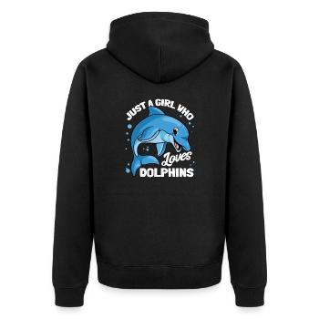 Delphine Delphin Delfin - Unisex Premium Bio Zip Hoodie - Schwarz - Hinten - Nico (187cm)