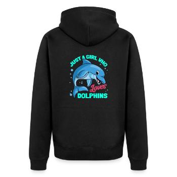 Delphine Delphin Delfin - Unisex Premium Bio Zip Hoodie - Schwarz - Hinten - Nico (187cm)