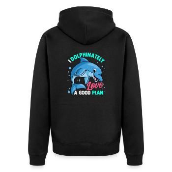 Delphine Delphin Delfin - Unisex Premium Bio Zip Hoodie - Schwarz - Hinten - Nico (187cm)