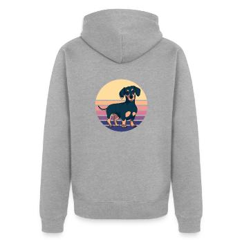Dachshund Teckel Dackel - Unisex Premium Bio Zip Hoodie - Grau meliert - Hinten - Nico (187cm)
