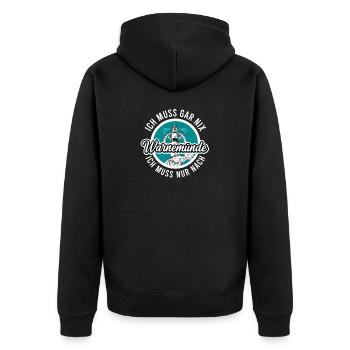 Warnemünde - Unisex Premium Bio Zip Hoodie - Schwarz - Hinten - Nico (187cm)