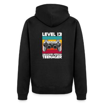 Offiziell Teenager 13.Geburtstag Geschenk Level 13 - Unisex Premium Bio Zip Hoodie - Schwarz - Hinten - Nico (187cm)