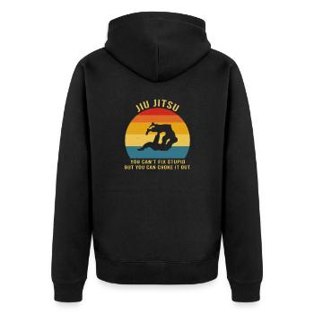 Jiu Jitsu you can't fix Stupid but you can choke - Unisex Premium Organic Zip Hoodie - black - Back - Nico (187cm)