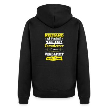 Niemand ist perfekt aber als Teamleiter nah dran - Unisex Premium Bio Zip Hoodie - Schwarz - Hinten - Nico (187cm)