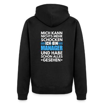 Nicht schockbarer Manager - Unisex Premium Bio Zip Hoodie - Schwarz - Hinten - Nico (187cm)