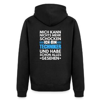 Nicht schockbarer Techniker - Unisex Premium Bio Zip Hoodie - Schwarz - Hinten - Nico (187cm)