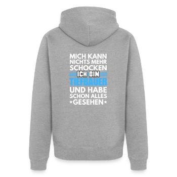 Nicht schockbarer Tiefbauer - Unisex Premium Bio Zip Hoodie - Grau meliert - Hinten - Nico (187cm)
