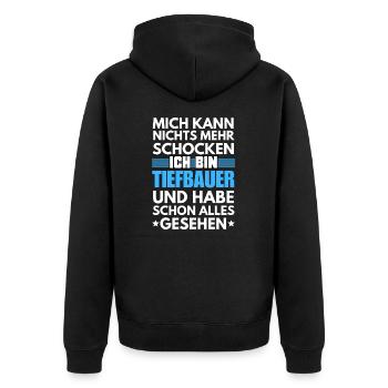 Nicht schockbarer Tiefbauer - Unisex Premium Bio Zip Hoodie - Schwarz - Hinten - Nico (187cm)