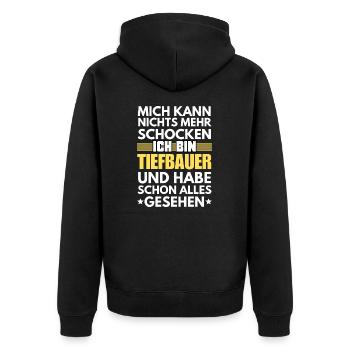 Nicht schockbarer Tiefbauer - Unisex Premium Bio Zip Hoodie - Schwarz - Hinten - Nico (187cm)