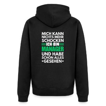 Nicht schockbarer Manager - Unisex Premium Bio Zip Hoodie - Schwarz - Hinten - Nico (187cm)