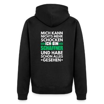 Nicht schockbarer Schaffner - Unisex Premium Bio Zip Hoodie - Schwarz - Hinten - Nico (187cm)