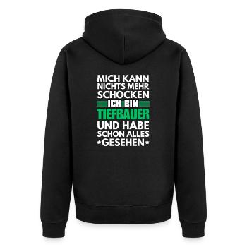 Nicht schockbarer Tiefbauer - Unisex Premium Bio Zip Hoodie - Schwarz - Hinten - Nico (187cm)
