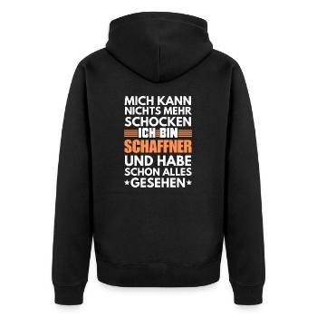 Nicht schockbarer Schaffner - Unisex Premium Bio Zip Hoodie - Schwarz - Hinten - Nico (187cm)