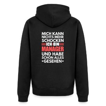 Nicht schockbarer Manager - Unisex Premium Bio Zip Hoodie - Schwarz - Hinten - Nico (187cm)