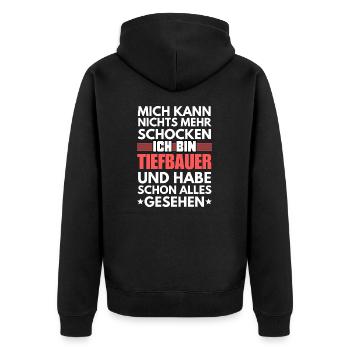 Nicht schockbarer Tiefbauer - Unisex Premium Bio Zip Hoodie - Schwarz - Hinten - Nico (187cm)