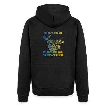 Ich muss wieder nach Schweden - Unisex Premium Bio Zip Hoodie - Schwarz - Hinten - Nico (187cm)