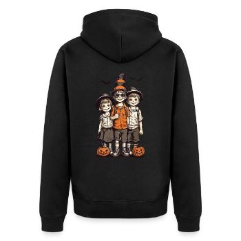 Retro Halloween Trick or Treat Pumpkin and Kids - Unisex Premium Organic Zip Hoodie - black - Back - Nico (187cm)