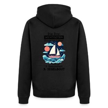 Die Drei Wichtigsten Dinge Im Leben - Segelboot - Unisex Premium Bio Zip Hoodie - Schwarz - Hinten - Nico (187cm)
