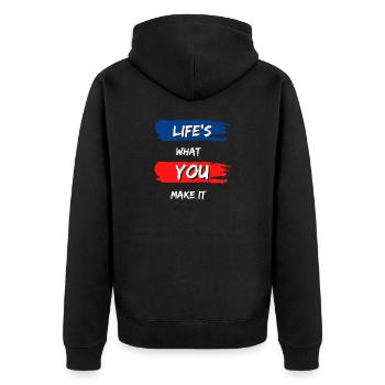 Das Leben ist das, was du daraus machst - Unisex Premium Bio Zip Hoodie - Schwarz - Hinten - Nico (187cm)