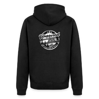 Wuppertal - genau mein Fall! - Unisex Premium Bio Zip Hoodie - Schwarz - Hinten - Nico (187cm)