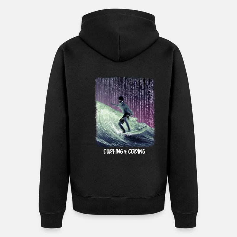 Surfing & Coding - Unisex Premium Bio Zip Hoodie - Schwarz