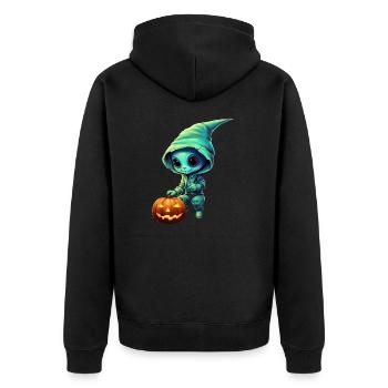Halloween Alien with Pumpkin - Green Alien - Unisex Premium Organic Zip Hoodie - black - Back - Nico (187cm)