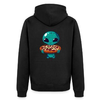 Alien Pizza Genuss: Außerirdischer Fast Food Fan - Unisex Premium Bio Zip Hoodie - Schwarz - Hinten - Nico (187cm)