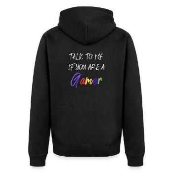 Talk to me, if you are a gamer - Unisex Premium Organic Zip Hoodie - black - Back - Nico (187cm)