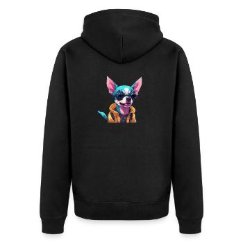TechTails // Cyberpunk Hund - Unisex Premium Bio Zip Hoodie - Schwarz - Hinten - Nico (187cm)