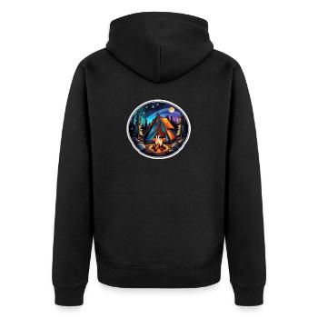 Camping, Zelt und Lagerfeuer - Unisex Premium Bio Zip Hoodie - Schwarz - Hinten - Nico (187cm)