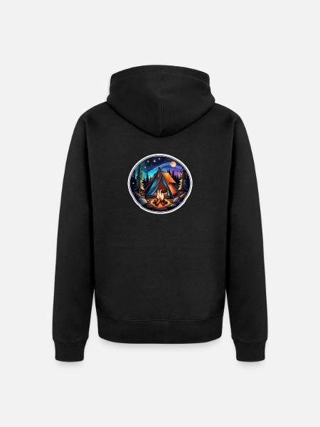 Camping, tent and campfire - Unisex Premium Organic Zip Hoodie - black