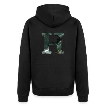 Lettre h marbré vert - Veste à capuche bio Premium Unisexe - noir - Dos - Nico (187cm)