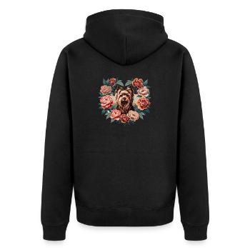 Yorkshire Terrier Pfingstrosen - Unisex Premium Bio Zip Hoodie - Schwarz - Hinten - Nico (187cm)