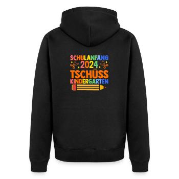 Parents School Child Primary School First Grade Enrollment - Unisex Premium Organic Zip Hoodie - black - Back - Nico (187cm)