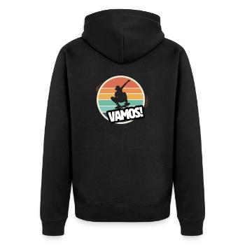 Vamos Retro Skatboard - Unisex Premium Bio Zip Hoodie - Schwarz - Hinten - Nico (187cm)