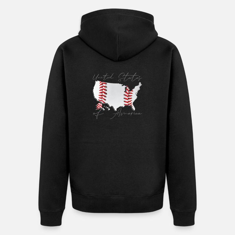 USA | echter Baseball | Landkarte Script - Unisex Premium Bio Zip Hoodie - Schwarz