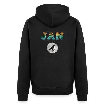 JAN - Schöner Jungen Name mit Dinosaurier - Unisex Premium Bio Zip Hoodie - Schwarz - Hinten - Nico (187cm)