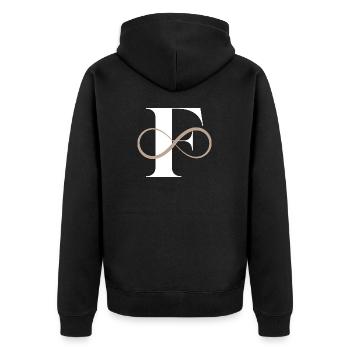 Unendlicher Buchstabe f - Unisex Premium Bio Zip Hoodie - Schwarz - Hinten - Nico (187cm)