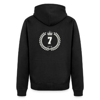wappen 7 - Unisex Premium Bio Zip Hoodie - Schwarz - Hinten - Nico (187cm)