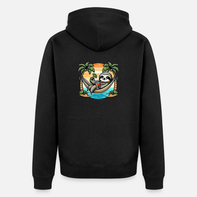 Faultier in Hängematte - Unisex Premium Bio Zip Hoodie - Schwarz