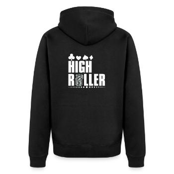 Poker High Roller Abenteuer für Enthusiasten - Unisex Premium Bio Zip Hoodie - Schwarz - Hinten - Nico (187cm)