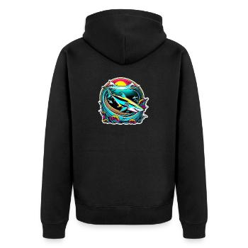 Hai - Unisex Premium Bio Zip Hoodie - Schwarz - Hinten - Nico (187cm)