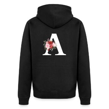 Brief an Red Floral - Unisex Premium Bio Zip Hoodie - Schwarz - Hinten - Nico (187cm)
