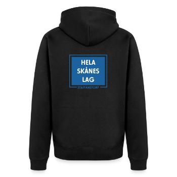 Das gesamte Skåne-Team Staffanstorp Malmö - Unisex Premium Bio Zip Hoodie - Schwarz - Hinten - Nico (187cm)