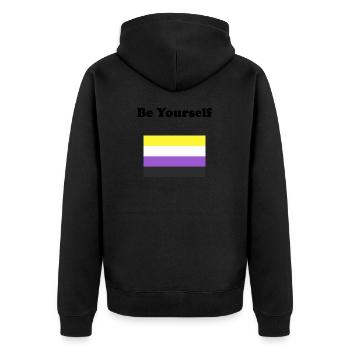 Nicht-binäre Flagge Sei du selbst - Unisex Premium Bio Zip Hoodie - Schwarz - Hinten - Nico (187cm)